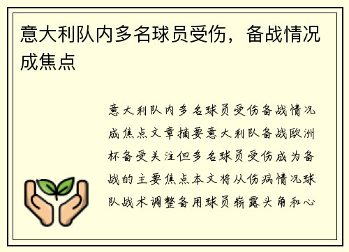 意大利队内多名球员受伤，备战情况成焦点